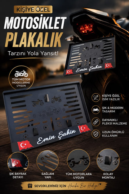 Kişiye Özel Motosiklet Plakalığı - İsim Yazılı Pleksi Plaka Çerçevesi | Tüm Motor Modellerine Uygun