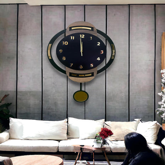 Modern Sarkaçlı Duvar Saati 40x65 cm – Sessiz Mekanizmalı Ahşap Desenli Dekoratif Duvar Saati